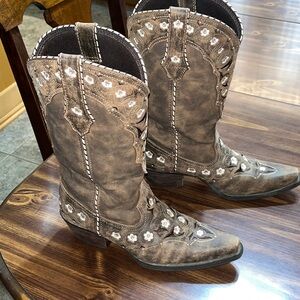 Durango Brown Heeled Boots with Floral Details size 10